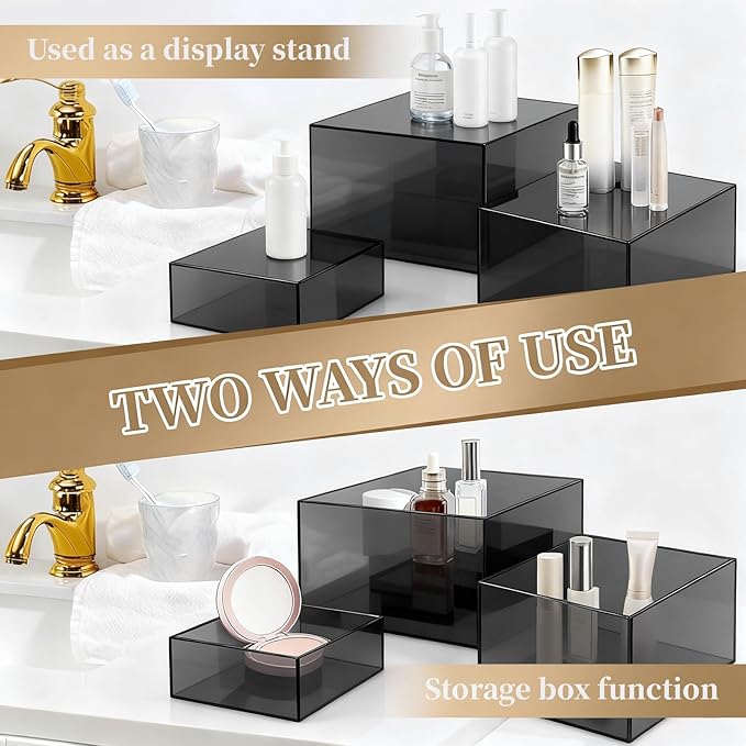 3 PCS Black Extra Large Buffet Risers Set, 10" 12" 14" Acrylic Cube Risers Stands Acrylic Cube Food Display Box Risers with Hollow Bottoms for Party Buffet Table Cupcake Candy Dessert
