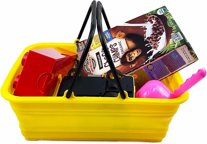 SAMMART Collapsible Basket with Handle 8L (2.1 Gallon)- Portable Outdoor Picnic Basket/Crate - Foldable Basin for Washing Dishes,Camping,Hiking (Golden Yellow+Mandrain Red+Rose Pink (Set of 3))