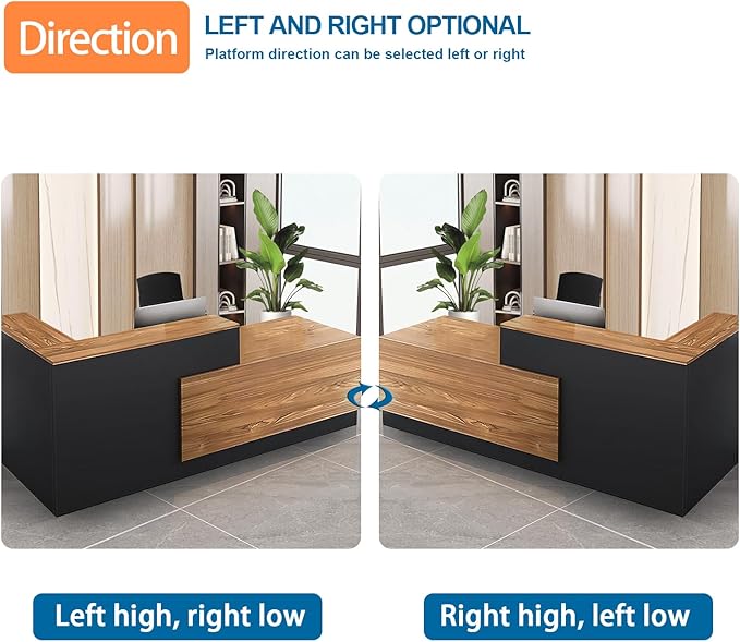 L-Shaped Reception Desk with Counter and Lockable Drawers and Storage Tall Modern Front Desk Reception Counter for Checkout Lobby Beauty Salon A Left 71inch/180cm