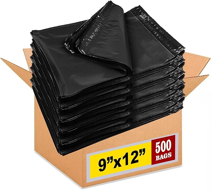 iMBAPrice 9x12 inches Black Poly Mailers, 500-Pack Medium Size #3 Poly Mailing Shipping Envelopes Bags, Self Seal Adhesive Waterproof and Tear Proof (Total 500 Bags)