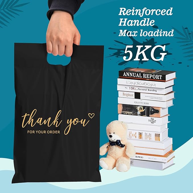 JinRuiKJ Poly Mailers with Handle 14.5x19 Inch 50 Pcs, Easy to Carry Packaging Bags for Small Business, Thank You Shipping Bags with Self Adhesive Strip, Tearproof and Waterproof - Black