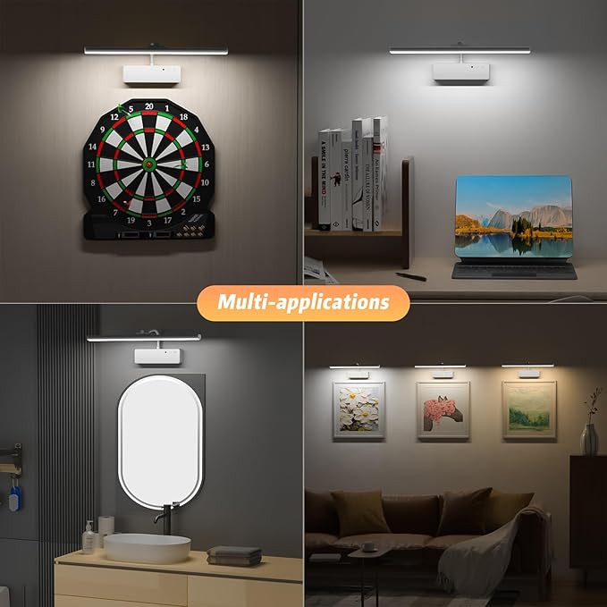 Lightbiz Picture Light 2 Pcs, 15.35inch 5400mAh Rechargeable Picture Lights for Wall Battery Operated Wall Lights with Remote, 3 Colors Paintings Light Dimmable Art Light for Artwork, Gallery (Silver)