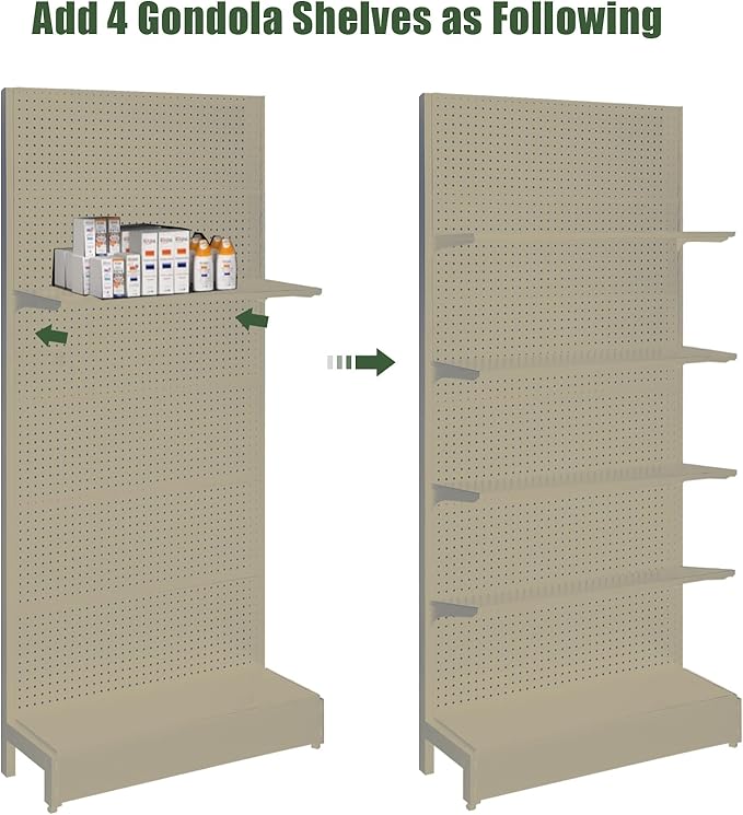 Pegboard Display Stand, Gondola Retail Shelving Wall Display for Convenient Grocery Office Supply or Liquor Stores, Single Side Peg Board Panels, Extra 20 Pieces Hooks, Cream Color