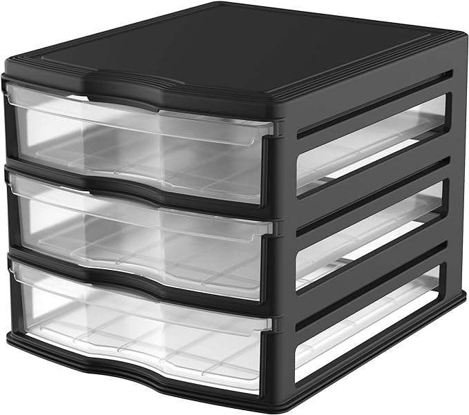 Life Story 3 Drawer Stackable Shelf Organizer Plastic Storage Drawers for Bathroom Storage, Make Up, Or Pantry Organization, Black (3 Pack)