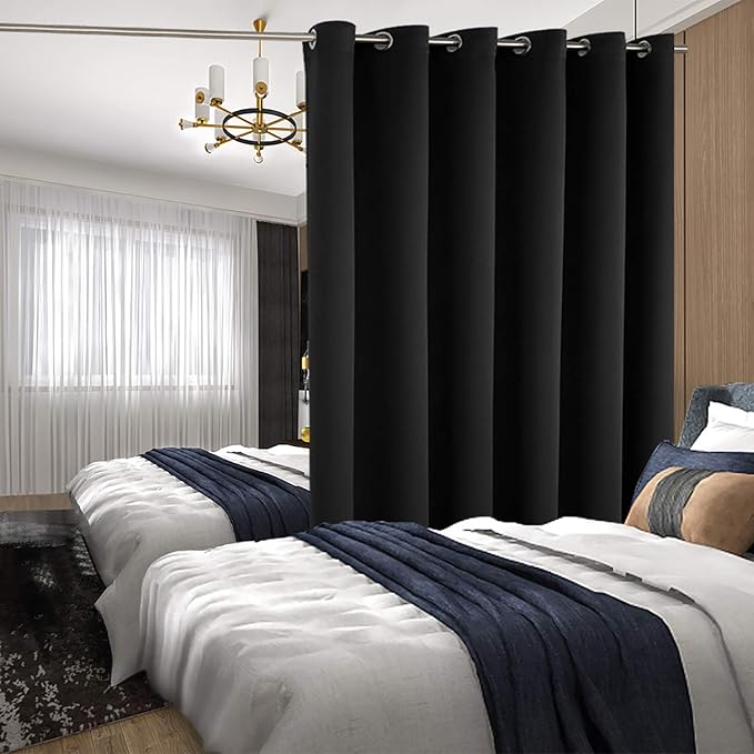 BGment Sliding Door Curtains for Living Room 1 Panel, Blackout Curtains 84 Inch Length Thermal Insulated and Soundproof Window Curtain Drapes for Bedroom, Black, Each Extra Wide Curtains 120 Inch