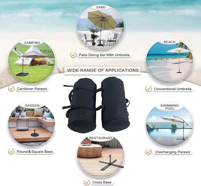 Umbrella Base Weight Sand Bags, 2 x 50 LBS Fillable Sand Bag for Umbrella Base, Cantilever Patio Umbrella, Trampoline, Outdoor Garden Backyard Furniture (Without Filler)