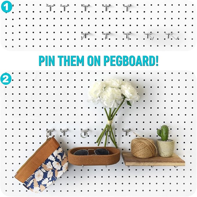 Pegboard Hooks Accessories - 62pcs 2/4/6 Inch Metal Peg Board Tool Hangers, Fits 1/8 1/4 Pegs Slots, Pegboard Wall Organizer Shelving Racks, Hanging Display Storage Holders for Garage Craft Office