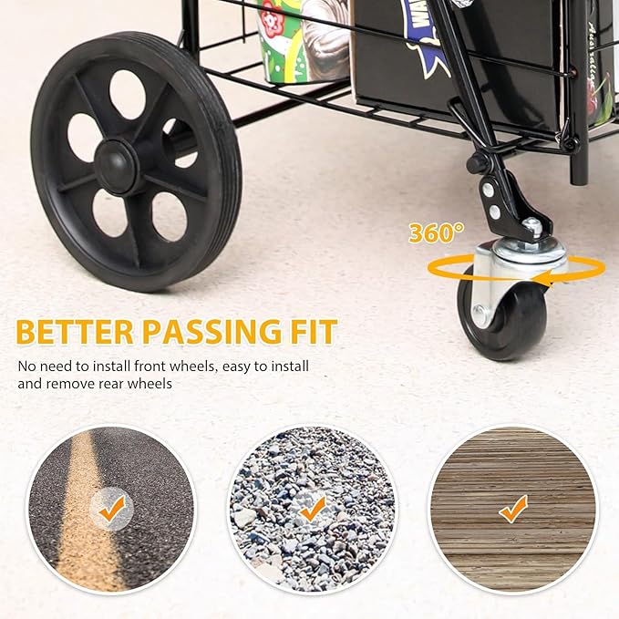 Folding Shopping Cart for Groceries, Grocery Cart with Waterproof Liner and 360° Swiveling Wheels Collapsible Shopping Carts for Condo Laundry Transport Trip