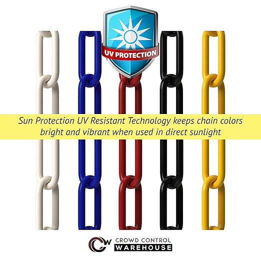 Montour Line Plastic Stanchion Black 2.5 Inch Diameter with 50 Foot Chain, 6-Pack, Crowd Control Barriers