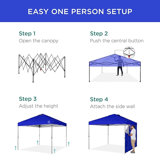 Best Choice Products 10x10ft Easy Pop Up Canopy w/Side Wall, 10 Pockets, Portable Carrying Case, 1-Button Setup, 4 Weight Bags - Resort Blue