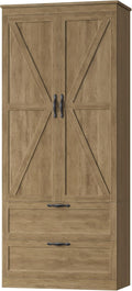 HOSTACK 70" Tall Kitchen Pantry Storage, Barn Doors Pantry Cabinet with Drawers and Adjustable Shelf, Modern Farmhouse Storage Cabinet for Kitchen, Dining Room, Living Room, Bathroom, Rustic Brown