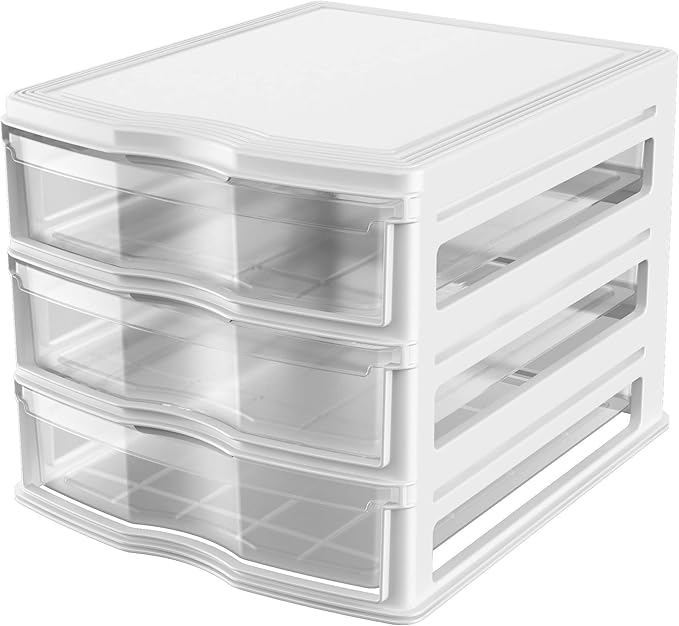 Life Story 3 Drawer Stackable Shelf Organizer Plastic Storage Drawers for Bathroom Storage, Make Up, Or Pantry Organization, White