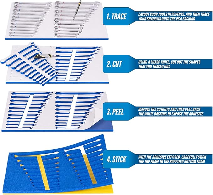 5S Tool Box Shadow Foam Organizers (2 Color) FITS Craftsman Waterloo and Husky Tool CHESTS (10.625" x 22.25", Blue Top/Yellow Bottom)…
