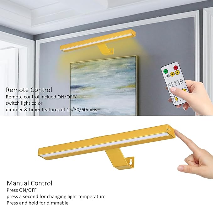 MIOBLUE Wireless Picture Lights with Remote - Rechargeable Battery Art Display Light - 16" Full Metal Accent Light for Paintings
