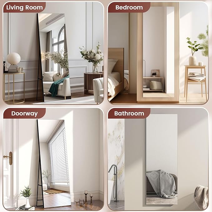 Kosmonia 71x28 Frameless Full Length Silver Coating Mirror w/Distortion Free, HD Reflection &Anti Desilvering, Tempered Glass & Shatter Proof Film Doubling Safety, Easy Setup w/Stand, Wall/Standing