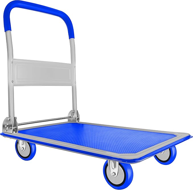 Push Cart Dolly by Wellmax, Moving Platform Hand Truck, Foldable for Easy Storage and 360 Degree Swivel Wheels with 330lb Weight Capacity, Blue Color
