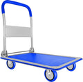 Push Cart Dolly by Wellmax, Moving Platform Hand Truck, Foldable for Easy Storage and 360 Degree Swivel Wheels with 330lb Weight Capacity, Blue Color