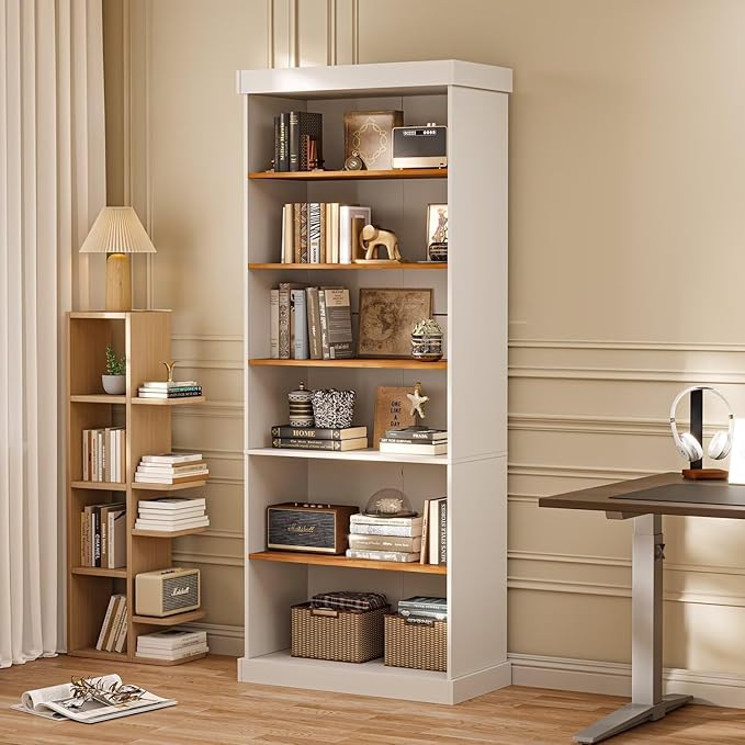 Vyre 70.8" Tall White Bookshelf, Farmhouse Modular Bookcase with 6-Tier Adjustable Shelves, Large Storage Cabinet for Home Office, Living Room, Set of 3