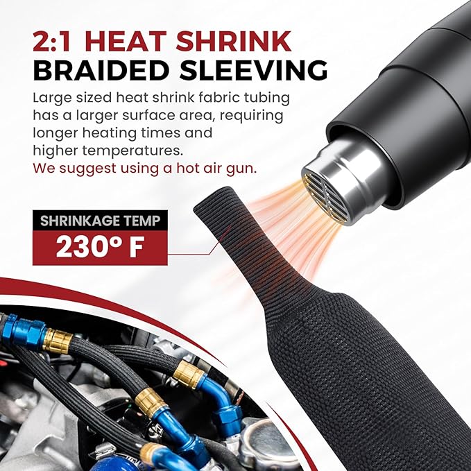 Heat Shrink Wire Loom 2:1 Shrinkable Braided Cable Sleeve 1-1/8 Inch ID-46ft Abrasion Protection Flexibility Fabric Wiring Harness Cover Sheath