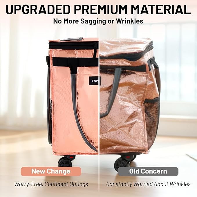 (Medium) Fanwoli Reusable Grocery Bag on Wheels with Upgraded Wrinkle-Resistant Fabric | Enhanced Stability Wheels & Extended Handle | Foldable Shopping Trolley for Laundry, Carries Up to 66 L