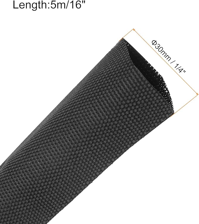 MECCANIXITY Braided Cable Sleeves Heat Shrinkable Fabric Sleeving, 1 1/4" 16ft Black 2:1 Ratio Heat Shrinkable Cord Protector for Harness Cable, Network Cable Protection, Cable Management