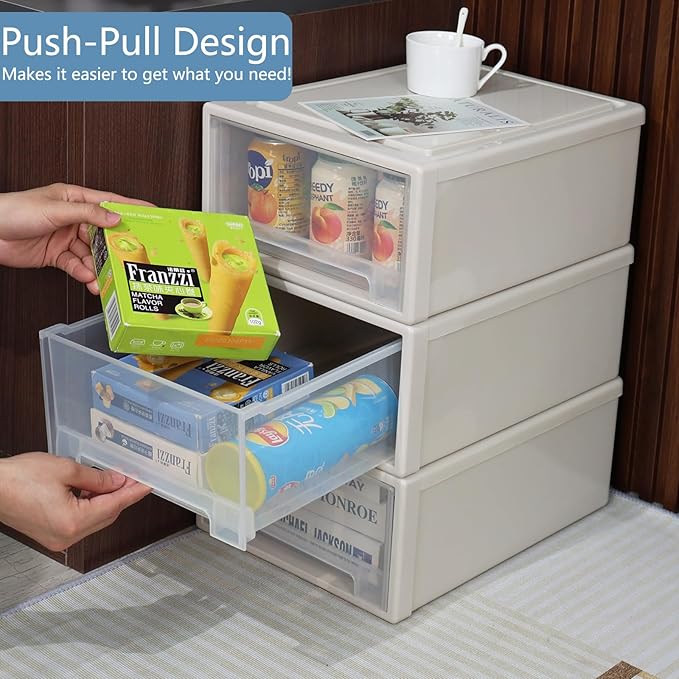 17.5 Quart Plastic Stacking Storage Drawer, Large Stackable Drawer Unit, 3 Packs