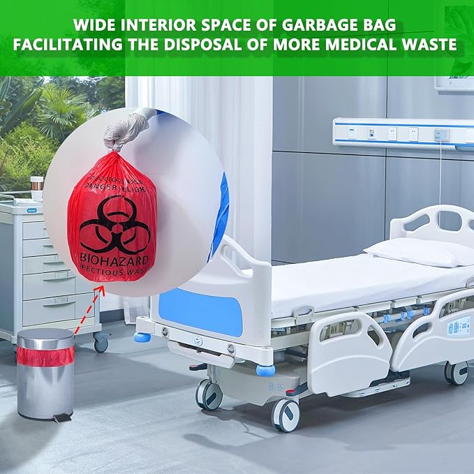200 Count 24.4inx24.4in Biohazard Waste Bags, 10-Gallon Safe Infectious Waste Disposal Bags,Red Trash Liner,No Leak Bags, Medical Grade