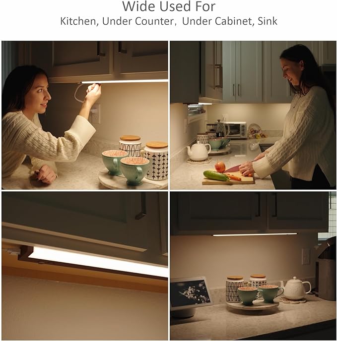 LED Under Cabinet Lighting Hardwired or Plug in, 24 Inch 12W, Dimmable 5 Color 2700K/3000K/3500K/4000K/5000K, Linkable Eyes Care Design Counter Lights for Kitchen, Sink, ETL Listed, Bronze