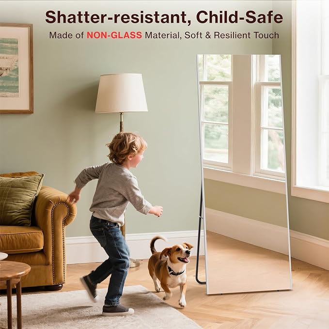 76"x34" Full Length Mirror with Stand, 3-in-1 Usage, Shatterproof Glassless Floor Mirror for Living Room Cloakroom Bedroom Kids Room Boutique Dorm Store, Child & Pet Friendly (White)