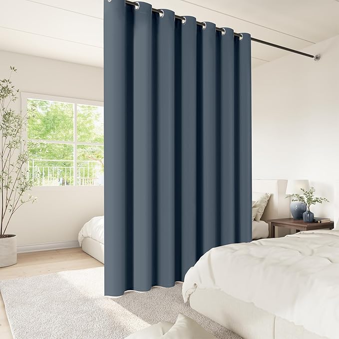 ChrisDowa Room Divider Curtain 108 Inches Long, Wide Blackout Sliding Door Curtain for Bedroom, Room Darkening Privacy Window Curtain for Patio Door (1 Panel Set, Stone Blue, 100 x 108 Inch)