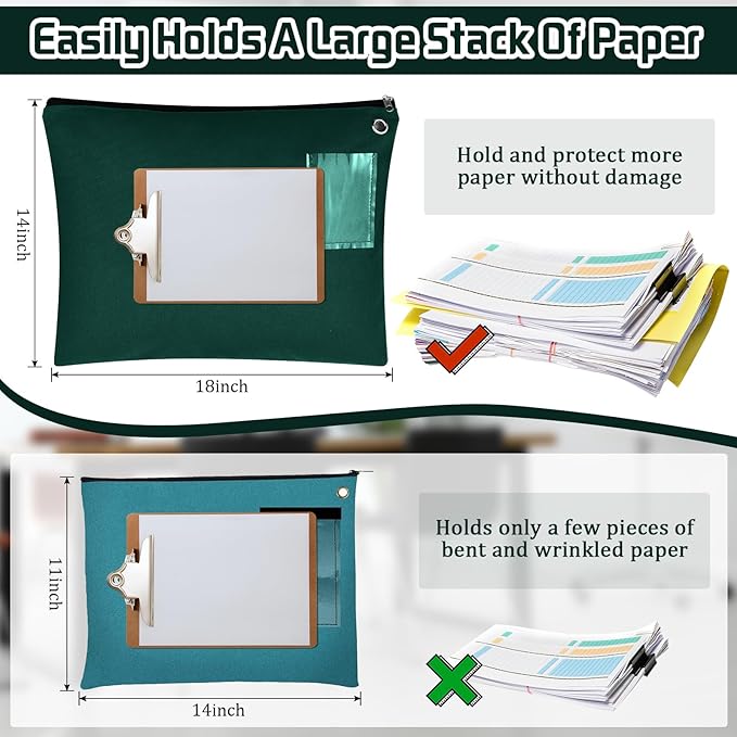 4 Pcs Interoffice Mailer Canvas Transit Sack Zipper Bag 18" x 14" Large Zipper Pouch with Grommet Interoffice Mail Bag (Green)