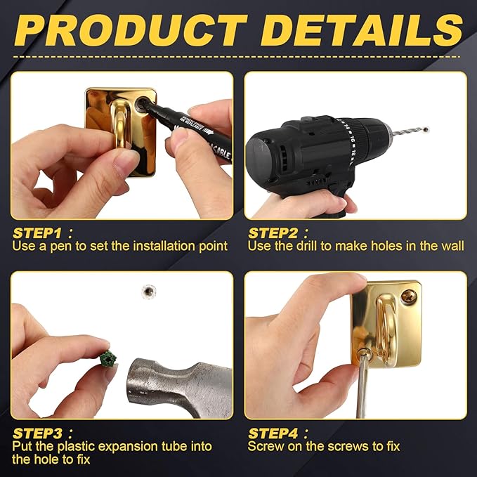 2 Pcs Gold Large Loop Wall Plate Metal Post Queue Line Barrier Hanging Circle Hook Rope Safety Barriers for Movie Theaters Grand Openings Auto Shows Hotels Velvet Stanchion VIP Rope Crowd Control