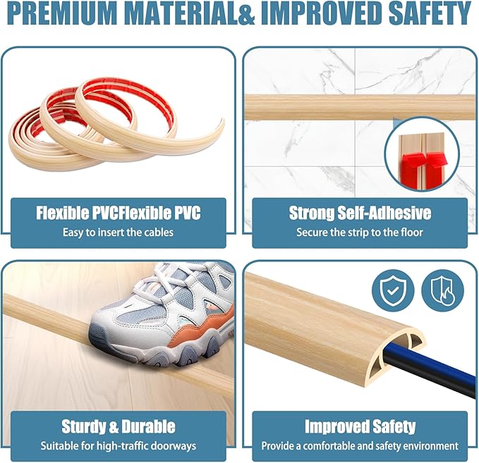 Floor Cord Covers for Wires 20FT Cable Hider Wire Cover Self Adhesive Cord Hider Floor for Offices, Homes, Workshops, Warehouses Cable Cavity 0.39" W x 0.27" H