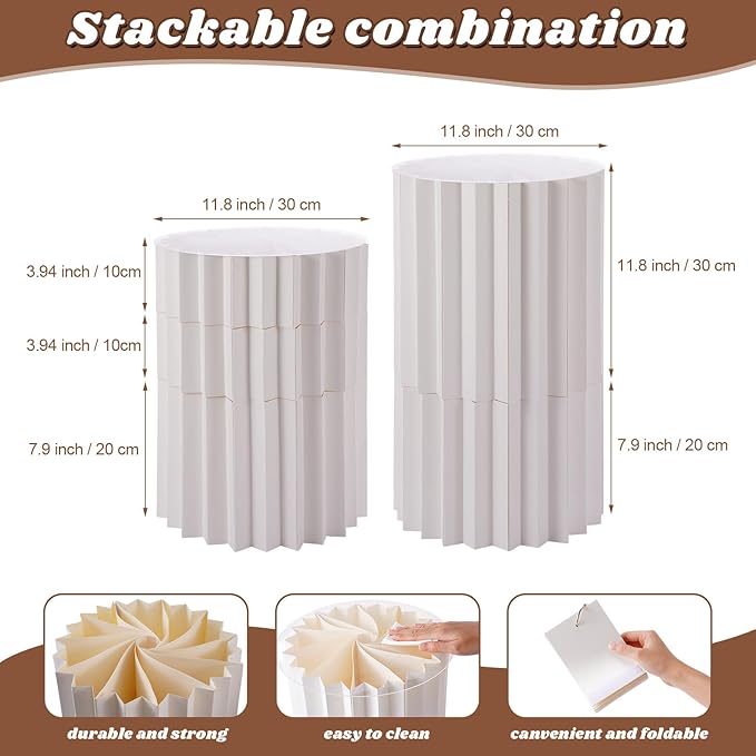 Capoda 5 Pieces Large Buffet Risers - 12" Foldable Food Display Risers, Multi-Height Cardboard Cylinder Stands with Acrylic Plates for Party Table Dessert Cupcake Catering Supplies(White)