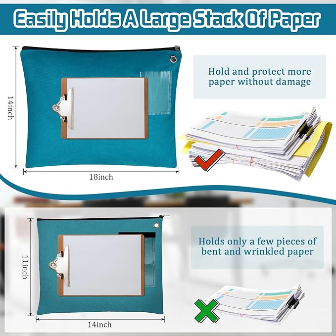 4 Pcs Interoffice Mailer Canvas Transit Sack Zipper Bag 18" x 14" Large Zipper Pouch with Grommet Interoffice Mail Bag (Teal)