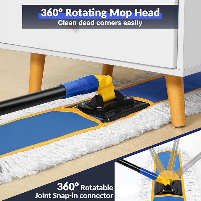 CLDREAM 24" Commercial Dust Mop for Floor Cleaning with 2 Replacement Mop Head, Large Industrial Push Broom Mops with 60" Long Handle,Wet Dry Floor Duster for Concrete Hardwood Tiles Marble Floors