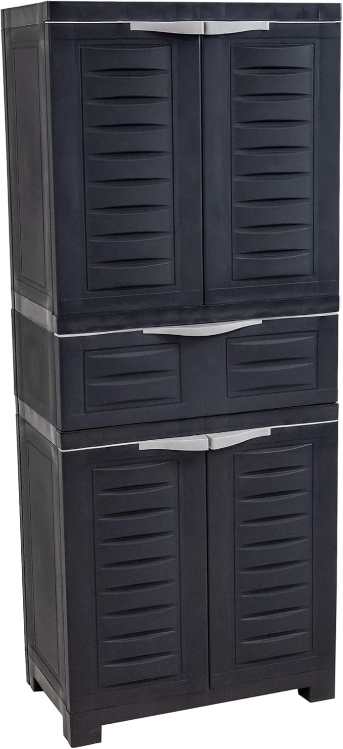 Sunnydaze Plastic Garage Storage Cabinet with 2 Adjustable Shelves - 57" H - Garage, Office, Home, Laundry Room - Charcoal
