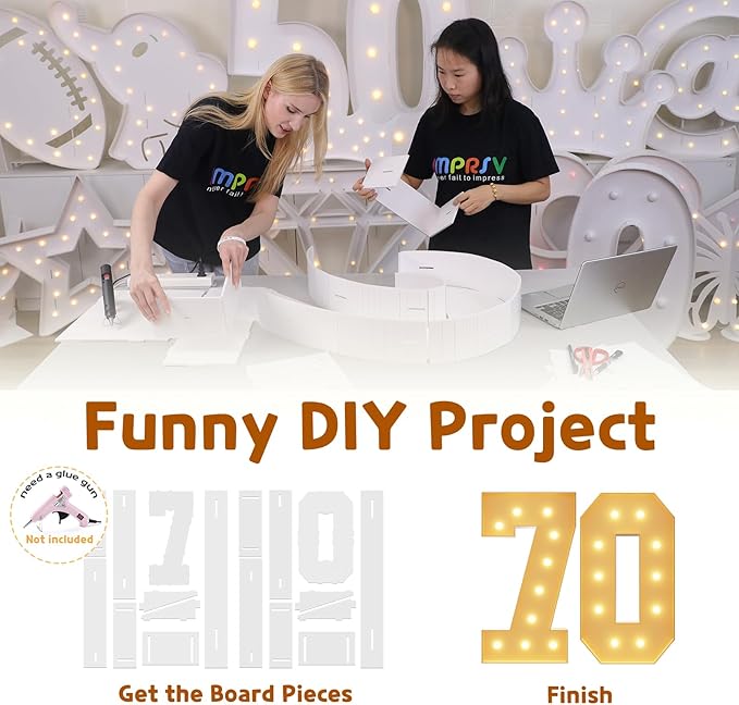 imprsv 4FT Light Up Numbers, Marquee Numbers 70th Birthday Decorations for Women Men, Large Light Up 70 for Birthday Women Foam Board Anniversary Party Decorations Arch Kit (DIY)