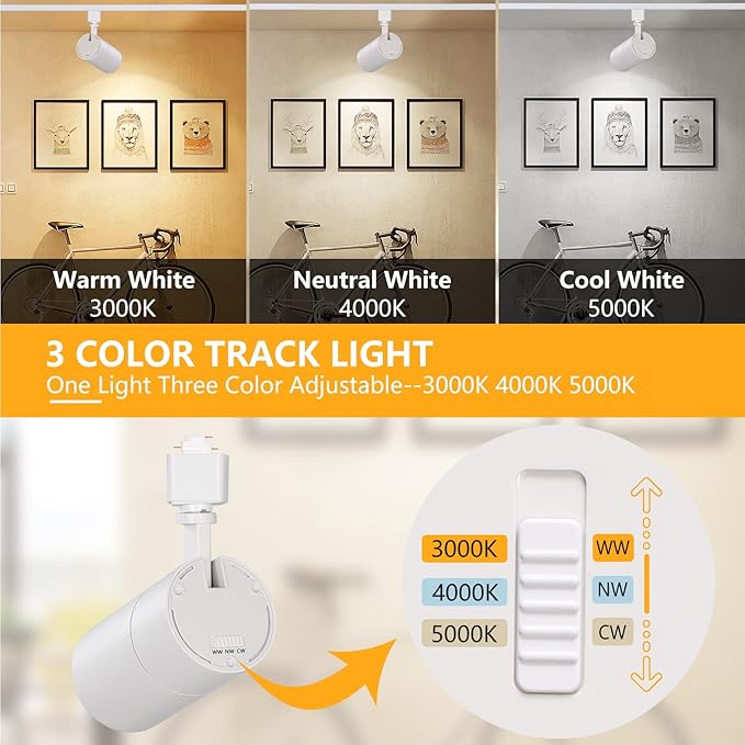 VANoopee 3-Color in 1 20W H Track Lighting Heads Dimmable Flicker Free Bright LED Track Lighting Fixtures for Accent Retail Kitchen Artwork, Linear Track Light H Type - CRI90+ 36° White - 3 Pack