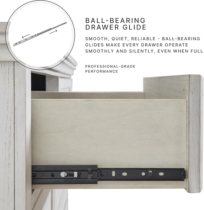 Signature Design by Ashley Glarrison Farmhouse 5-Drawer Chest with Felt-Lined Top Drawer and Easy Glide for Bedroom, Light Brown
