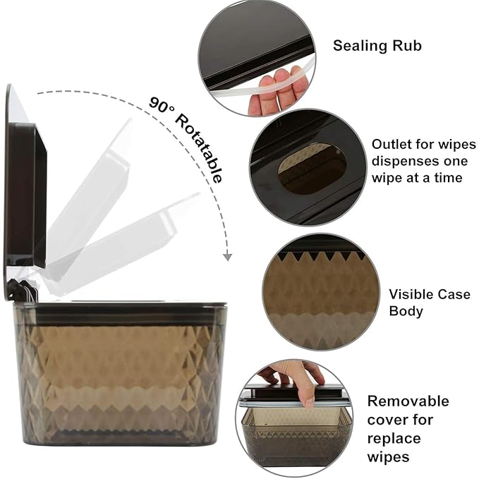 2 Pack Wipes Dispenser Seal-Designed Wipe Dispenser Holder Wipes Case Box for Bathroom Keep Wipes Fresh, Dust-Proof & Non-Slip