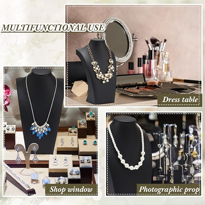 Kigley 6 Pcs Black PU Leather Jewelry Bust Display Necklace Holder Stand Necklace Mannequin Holder for Jewelry Display Trade Show(11.42 x 3.94 x 6.89 Inches)