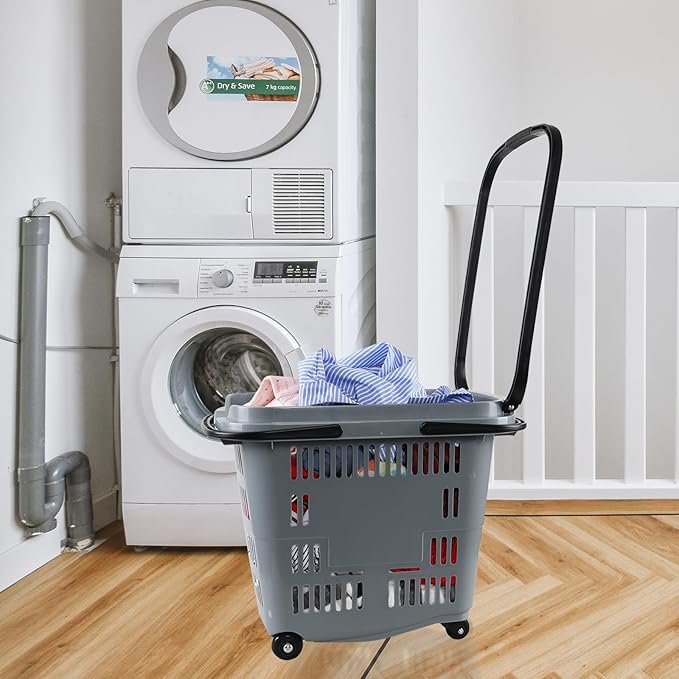 Saedy Shopping Baskets with Handles Set of 6, 50 L Plastic Laundry Basket on Wheels