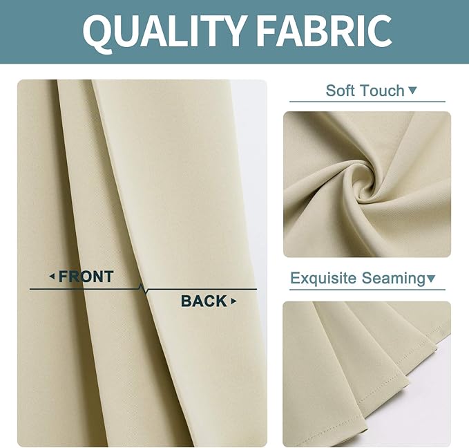 ChrisDowa Blackout Curtains 102 Inches Long for Living Room, Grommet Thermal Insulated Room Darkening Curtains for Bedroom (1 Panel Set, Beige, 52W x 102L)