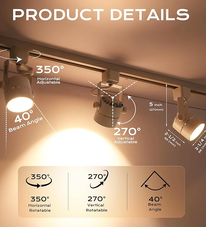 CLOUDY BAY 8W 4000K Cool White Dimmable LED Track Light Head,CRI90+ True Color Rendering Adjustable Tilt Angle Track Lighting Fixture,40° Angle for Accent Retail,White Finish,Halo Type- Pack of 6