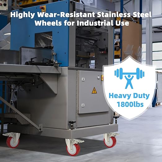 W B D WEIBIDA Stainless Steel 4 Inch Caster Wheels with Brake,Anti-Corrosion 304 Heavy Duty Casters Set of 4,Rust-Proof Industrial Castor for Furniture,Labs,Hospitals,Restaurants,Industrial