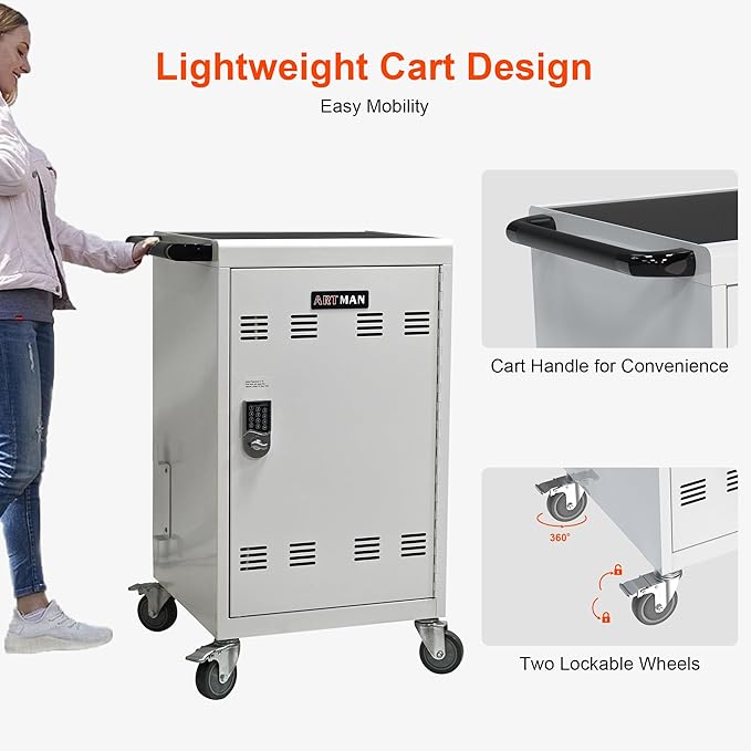 Laptop Charging Cart,32 Devices Tablet Storage Carts for pad Up to 16.3" Screen, Classroom Computer Mobile Charging Station for Pads, Chromebooks,Laptops, Updated Password Lock(32 Bay-White)