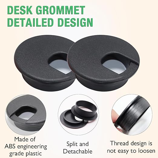 2 Pcs Desk Grommet 2" / 50 mm, Desk Cord Hole Cover, Cable Grommet ABS Plastic, Desk Hole Grommet for Home & Office Pc, Detachable Cable Cord Organizer-Light Grey