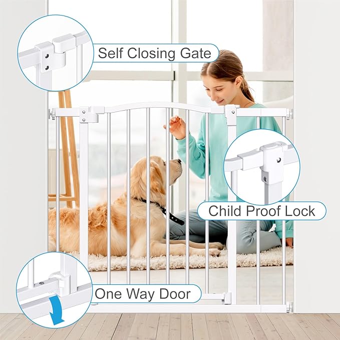 Great Gates Pet Gate - Durable Steel Gate for Stairs - Self-Closing Door & 2-Step Child Proof Lock - Wall-Friendly Dog Gates for Doorways (Fits Most) - 29.5"- 36.5", 34” Tall