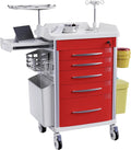 Medical Rolling Crash Cart with Integrated Medical Countertop -CPR Board, IV Pole, O2 Holder, Trash Bin, Silent Casters, Drawers with Dividers, Nursing Cart for Clinic, Hospital, Nursing Center